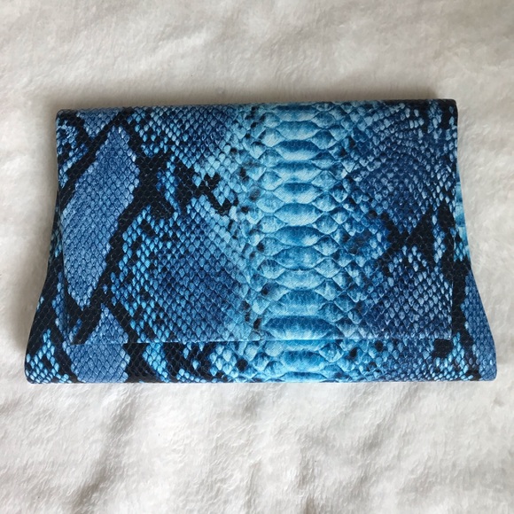 Tasha Blue Snake Embossed Clutch - Picture 1 of 7